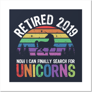 Funny Humor Retired 2019 Retirement Unicorn Mens Womens Gift Posters and Art